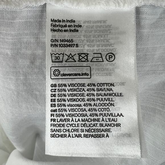 H&M White Blouse Cotton Split Neck Frill-Trimmed Cap Sleeve Pullover S M Medium - Picture 9 of 9